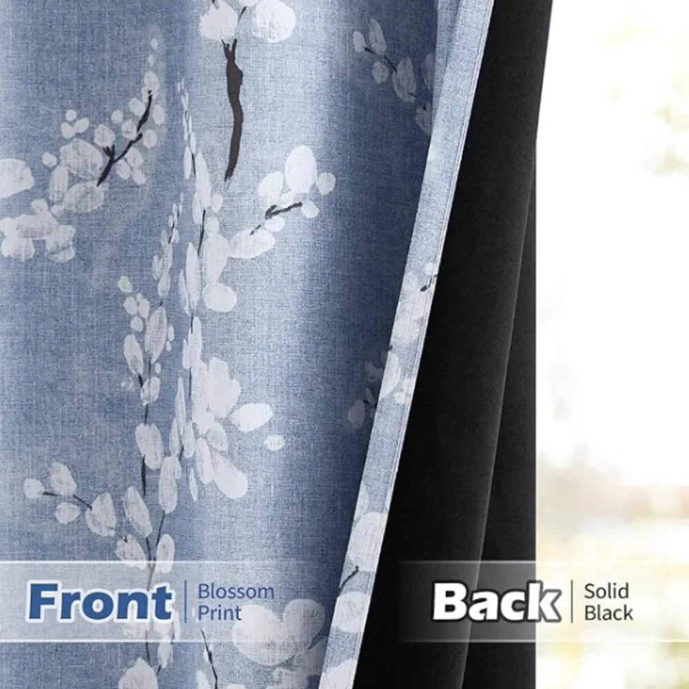 Full Blackout Plum Blossom Curtains – 2 Panels, 50